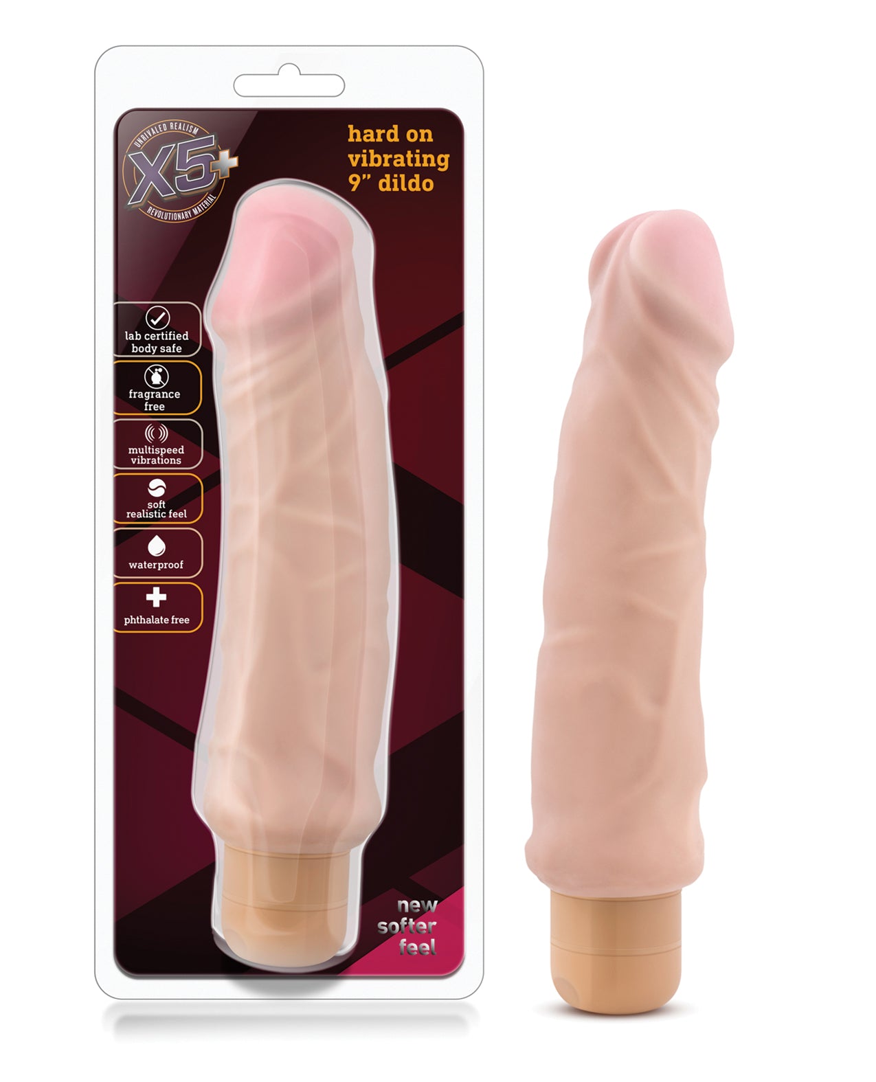 Blush X5 Plus Hard On Vibrating 9 Inch Dildo Beige