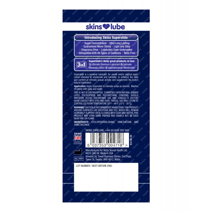 Skins Super Slide op siliconen gebaseerde glijmiddel - 5 ml folie