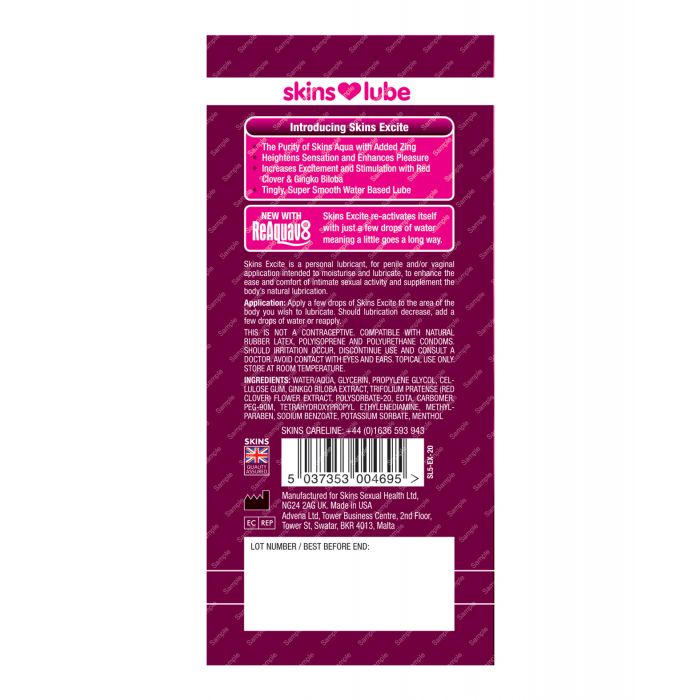 Lubricante a base de agua Skins Excite - 5 ml en papel aluminio