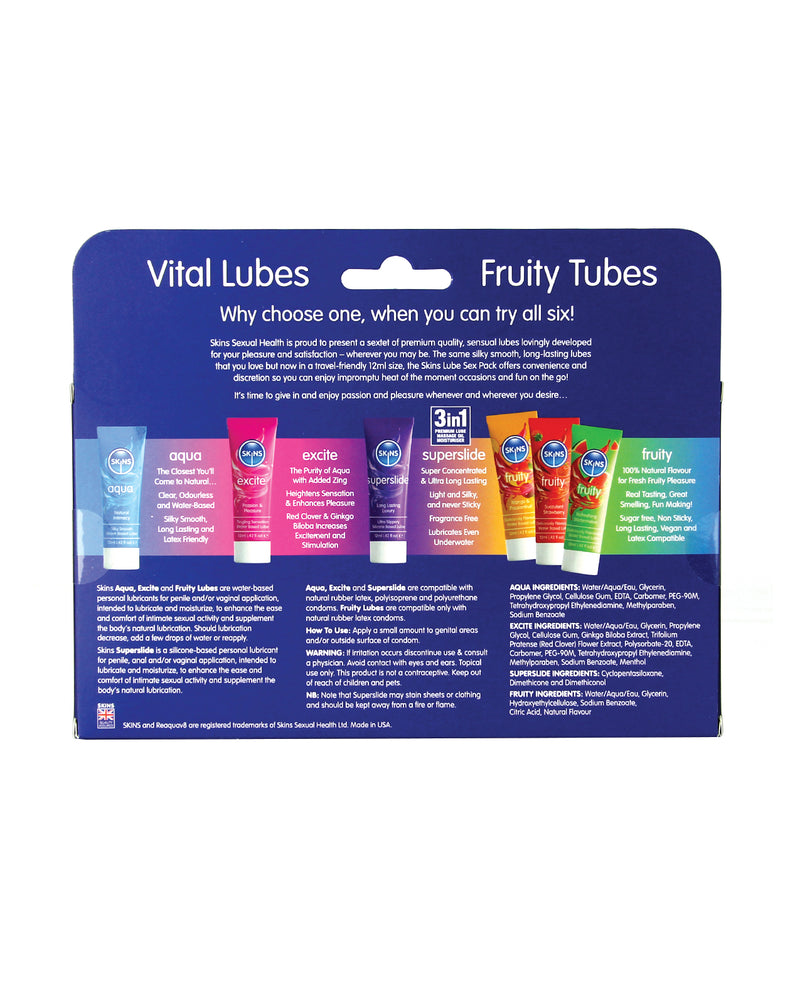 Carica l&#39;immagine nel visualizzatore Galleria, Skins Vital Lubes and Fruity Tubes 12 ml Tubes Pack of 6 for Enhanced Foreplay and Romantic Getaways
