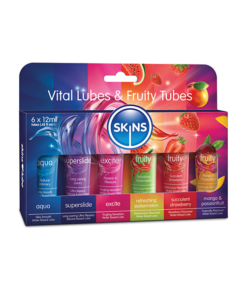 Skins Vital Lubes and Fruity Tubes 12 ml Tubes Pack of 6 for Enhanced Foreplay and Romantic Getaways