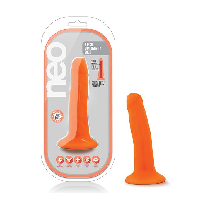 Blush Neo Dual Density 6 Inch Neon Orange Dildo With Suction Base