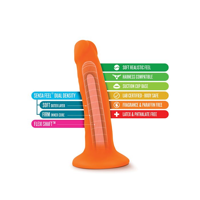 Blush Neo Dual Density 6 Inch Neon Orange Dildo With Suction Base