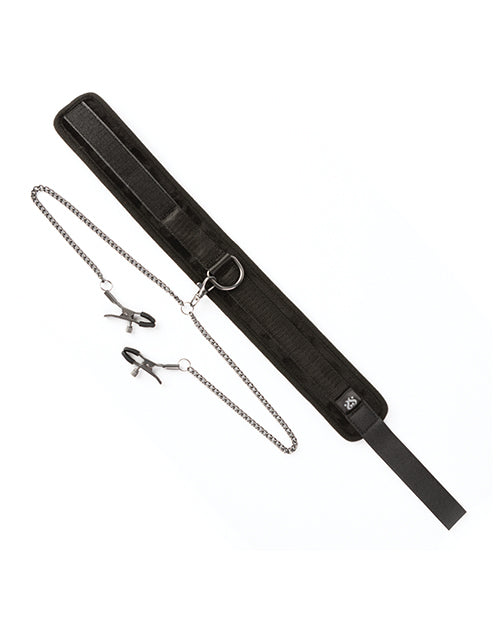 Sei Mio Twin Tweaks Velvet Collar w/Nipple Clamps - Black