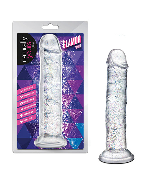 Blush Naturally Yours Glamor Sparkling Clear Dildo 7 Inch Length Glittery Pleasure Toy For Couples