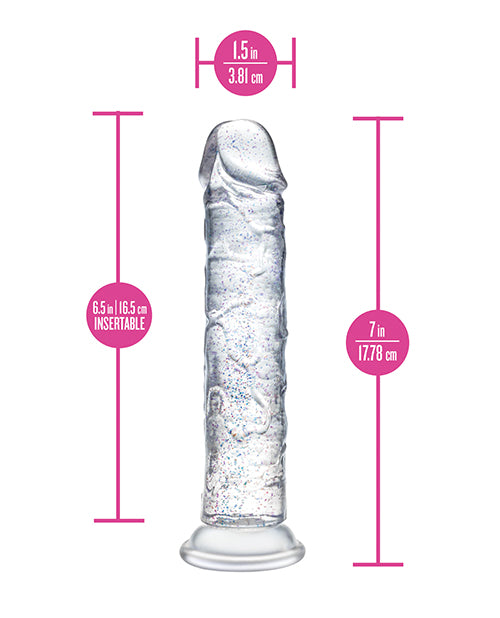 Blush Naturally Yours Glamor Sparkling Clear Dildo 7 Inch Length Glittery Pleasure Toy For Couples