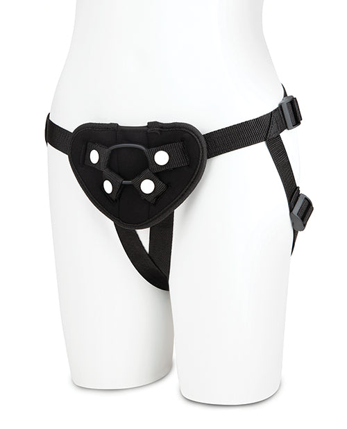 Lux Fetish Strap On Harness Black Neoprene With Bullet Vibe Pocket For Beginners