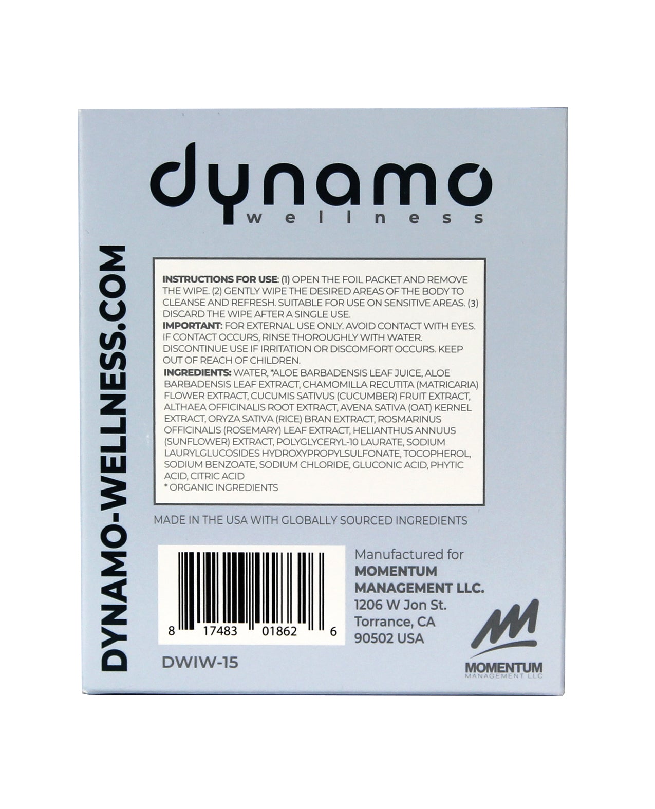 Dynamo Wellness Intimate Body Wipe - 15 Pack