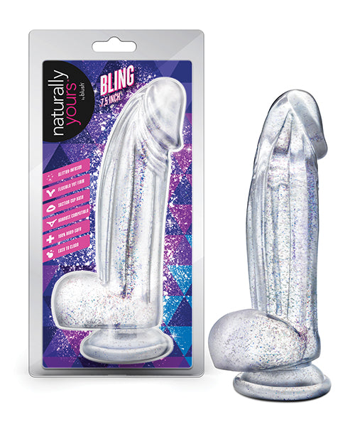Bling Sparkling Clear Dildo 7.5 Inches Pleasure Toy With Glamour Glitter For Glam Nights