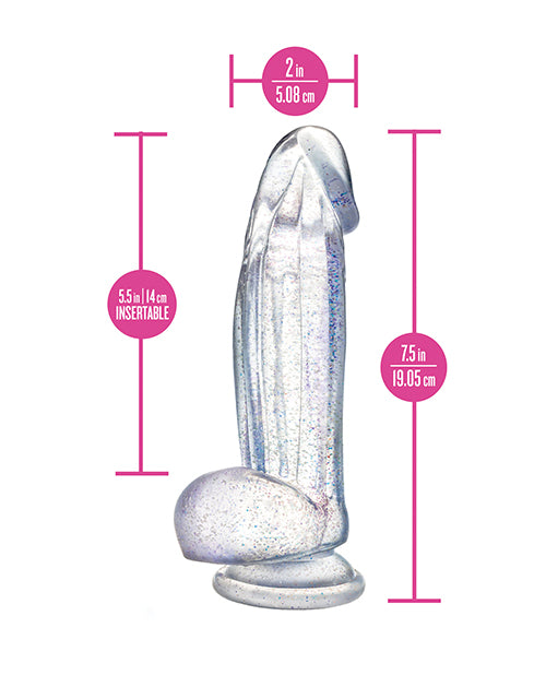 Bling Sparkling Clear Dildo 7.5 Inches Pleasure Toy With Glamour Glitter For Glam Nights