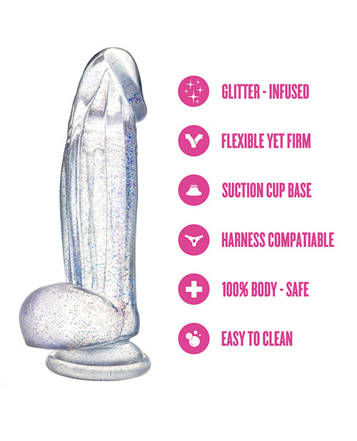 Bling Sparkling Clear Dildo 7.5 Inches Pleasure Toy With Glamour Glitter For Glam Nights
