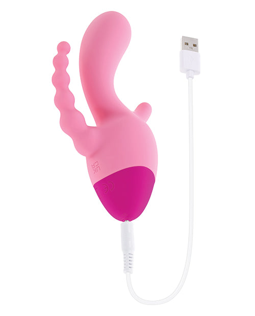 Vibrador recargable de tres puntos Selopa con cuentas, rosa