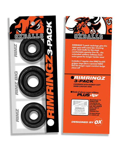 Oxballs Rimringz 3 Pack Multi Size Cock Rings Black