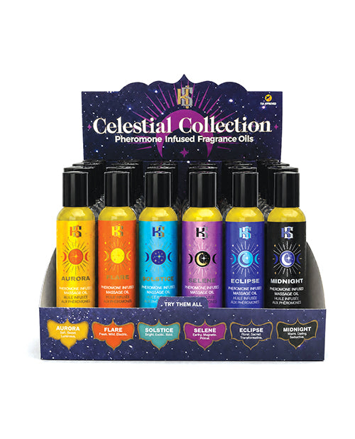 Kama Sutra Celestial Pheromone Massage Oil Display 24 Pack Assorted Scents