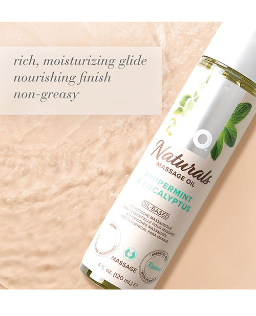 JO Naturals Massage Oil Peppermint Eucalyptus 4 Oz Bottle