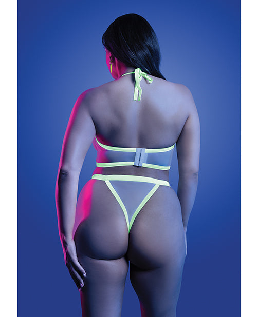 Load image into Gallery viewer, Glow In The Dark Zipper Bralette And Thong Set White Queen
