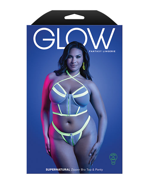 Glow In The Dark Zipper Bralette And Thong Set White Queen