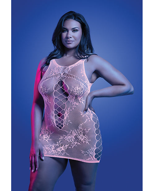 Load image into Gallery viewer, Glow In The Dark Lace Knit Dress Glows Pink Queen Size QN
