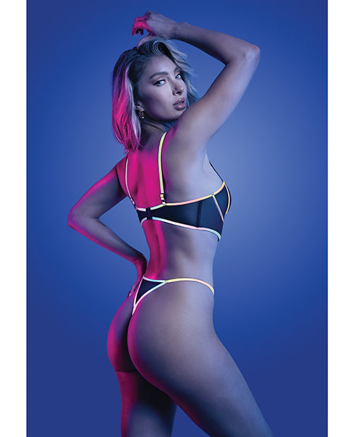 Solar Flare Reflective Binding Underwire Bra And Thong Set Black L To XL