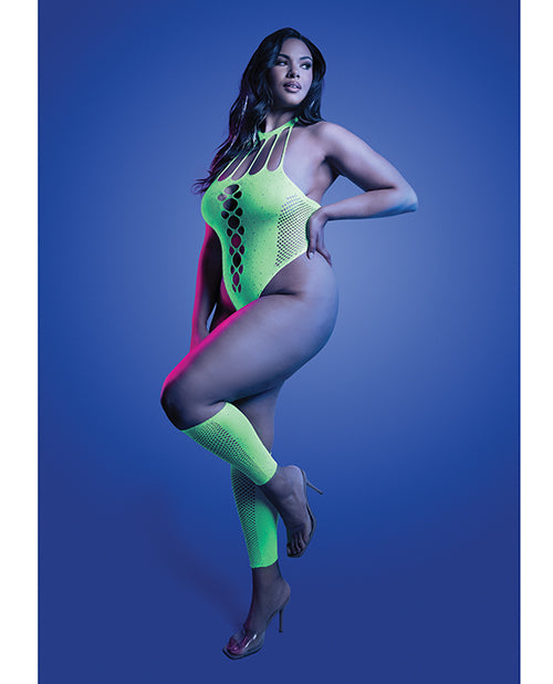 Load image into Gallery viewer, Pressure Point UV Reactive Rhinestone Teddy And Gloves 2pc Neon Green Set

