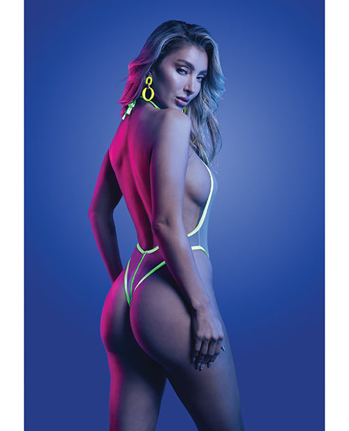 Supernatural Glow In The Dark Trim Plunge Zipper Teddy Halter White LXL