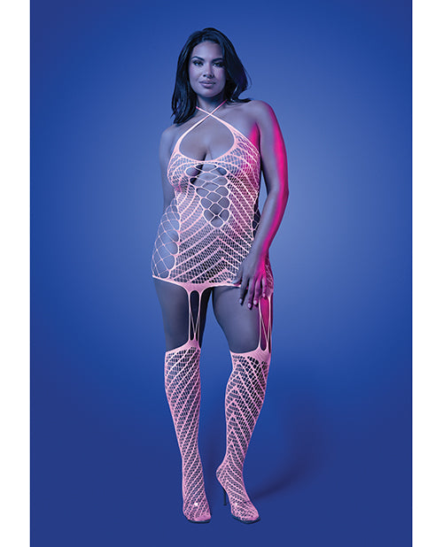 Metamorphic Glow In The Dark Bodystocking Dress Glows Pink