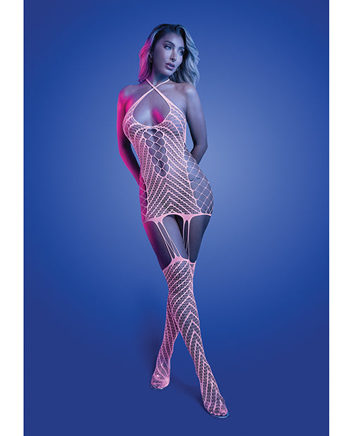 Metamorphic Glow In The Dark Bodystocking Dress Glows Pink White One Size