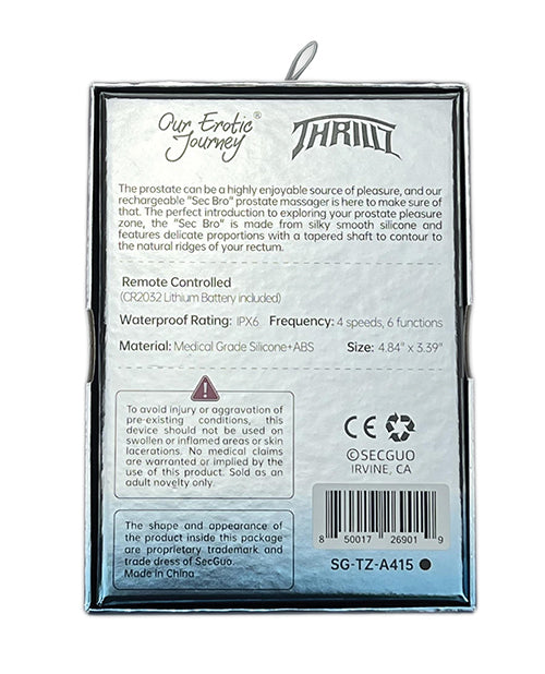 Thrillz Sec Bro Rechargeable Silicone Prostate Massager With Remote