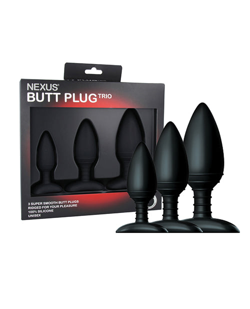 Nexus Butt Plug Trio Set of 3 Solid Silicone Anal Plugs S M L Training Kit