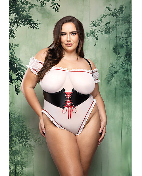 Dangerous Darling Sheer Mesh Teddy With Waist Cincher And Hooded Cape 3pc Set