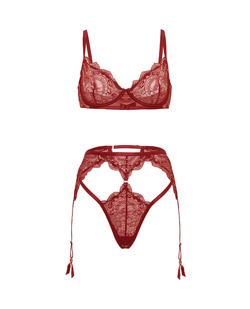 Arielle Lace Unlined Underwire Two Piece Set with Ring Detail Burgundy L XL