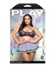Load image into Gallery viewer, Flash Reflective Mesh Top Skirt G String Pom Pom Pasties 4 Piece Multicolor Set

