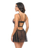Lataa kuva gallerian katseluohjelmaan, Adela Embroidered Boned Lace Mesh Babydoll Set With G String Black Pink XL
