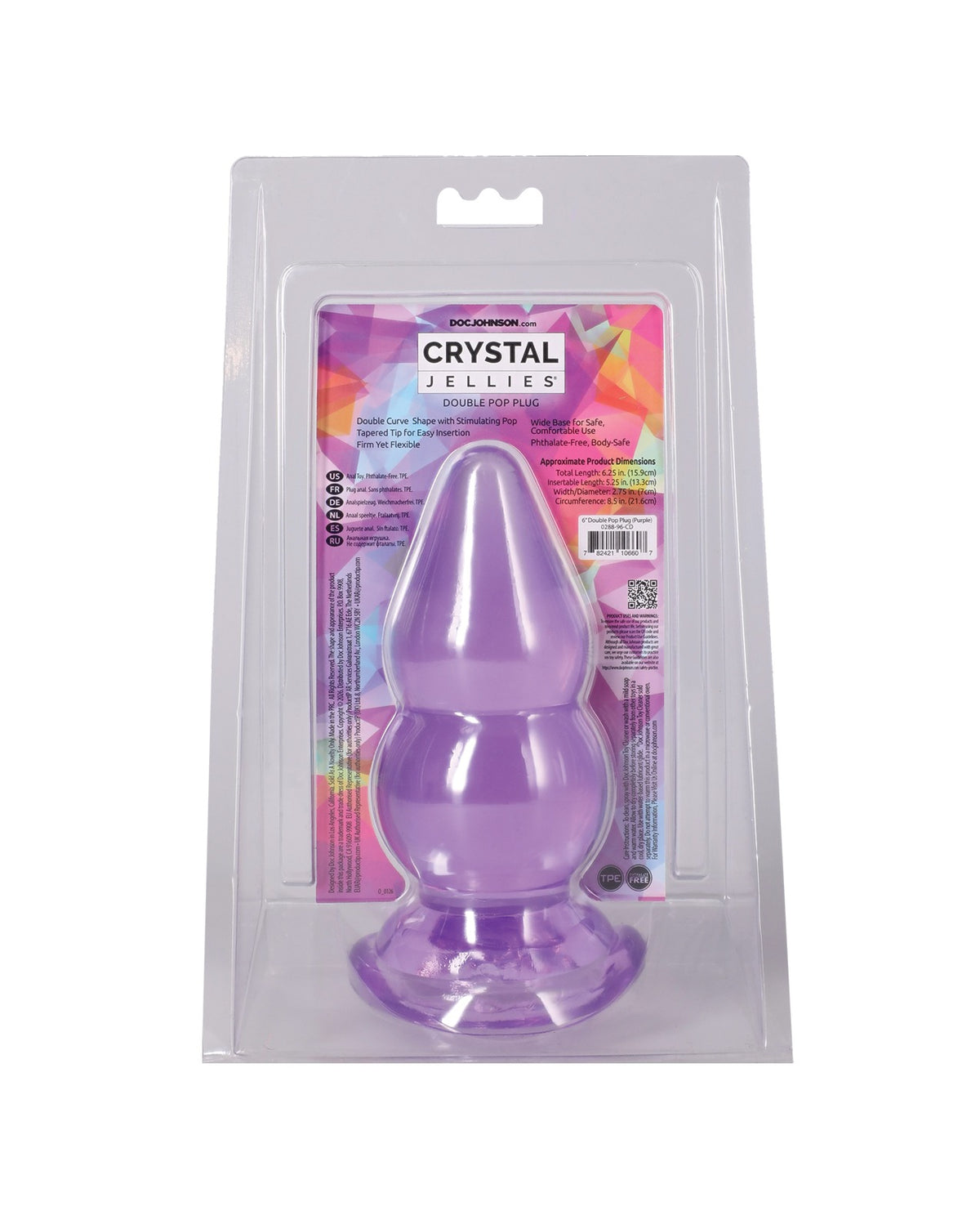 Tapón anal doble Pop 6 de cristalitos Doc Johnson Crystal Jellies, morado