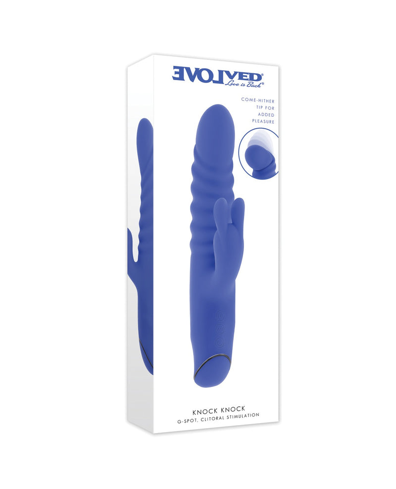 Load image into Gallery viewer, Evolved Knock Knock Blue Rabbit Vibrator With Ribbed Shaft And Dual Power

