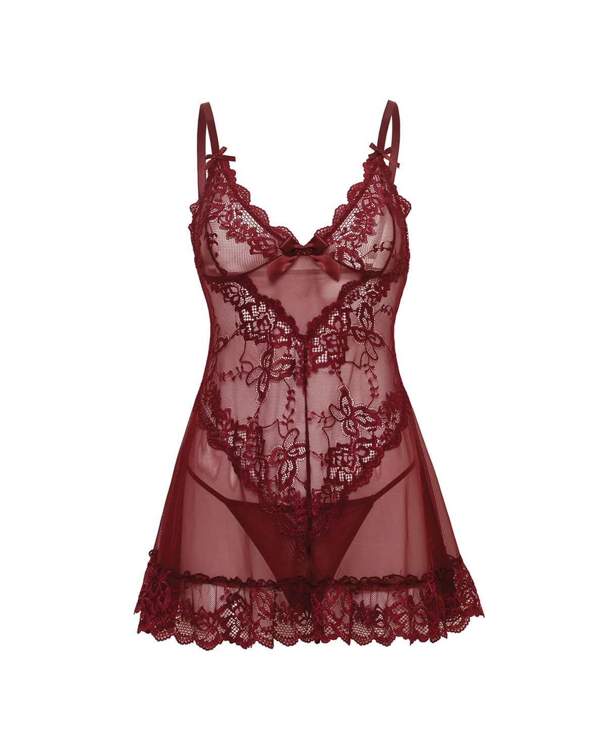 Valentine blonde-babydoll-lingerisæt med sløjfer og g-streng Zinfandel