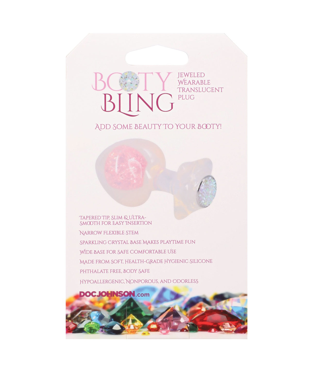 Plug anale gioiello Booty Bling in silicone traslucido con base svasata