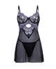 Charger l'image dans la visionneuse de la galerie, Ensemble pour femme ronde avec babydoll transparent brodé de fleurs à armatures et string
