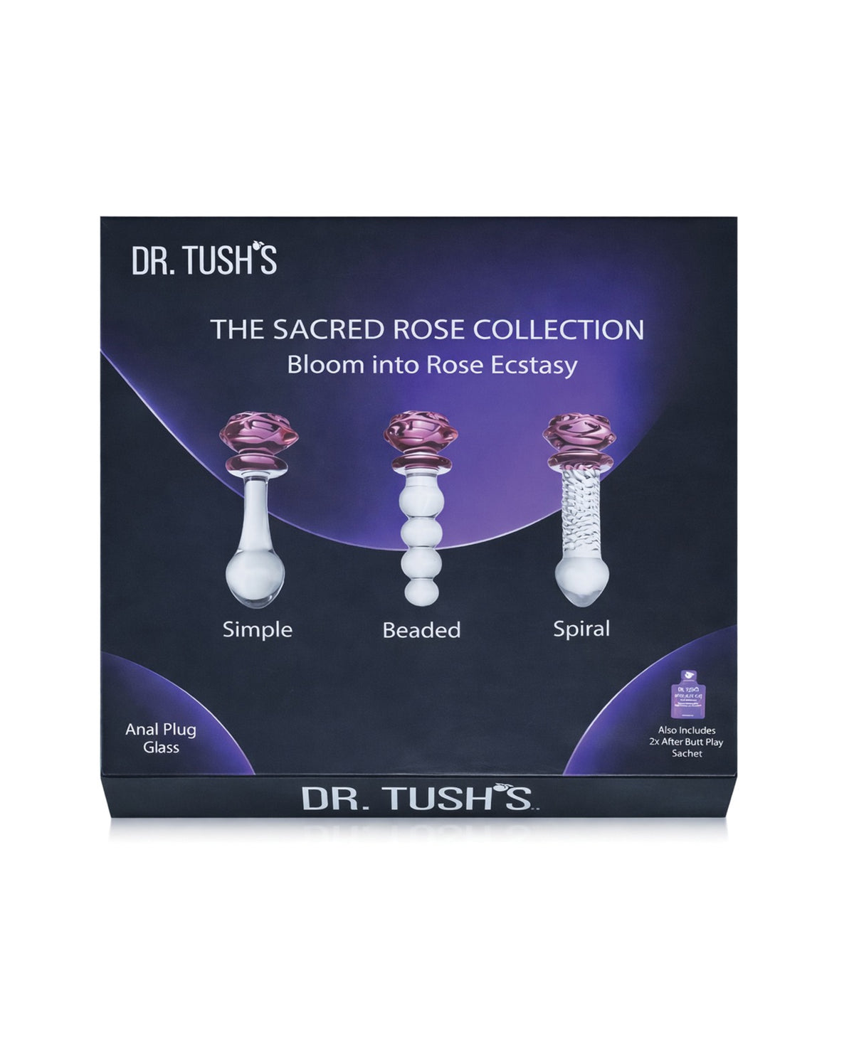 Set premium de dopuri anale din sticlă, în formă de trandafir, Dr. Tush, din sticlă borosilicată