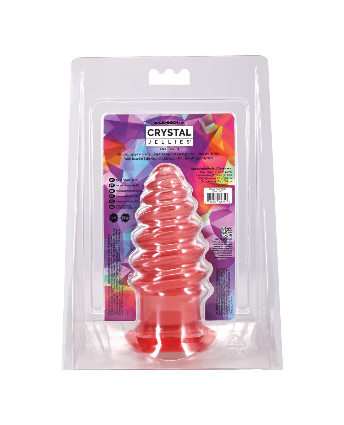 Giocattolo anale Twist in Crystal Jelly Doc Johnson, rosa, da 6 pollici, con rilievi e base svasata
