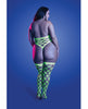 Charger l'image dans la visionneuse de la galerie, Ensemble grande taille avec teddy dos nu vert néon et bas résille à strass géométriques
