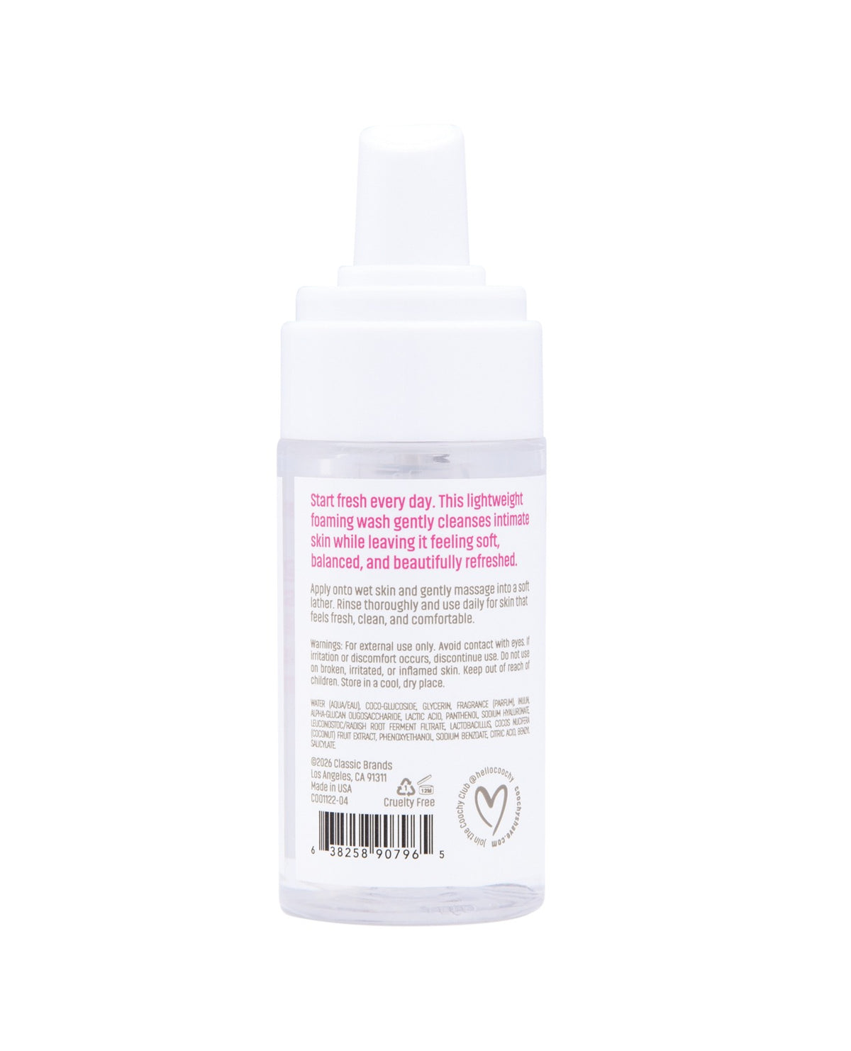 Coochy Peony -intiimivaahtopuhdistusaine, 4oz, hellävarainen pesu, maitohappo, pantenoli