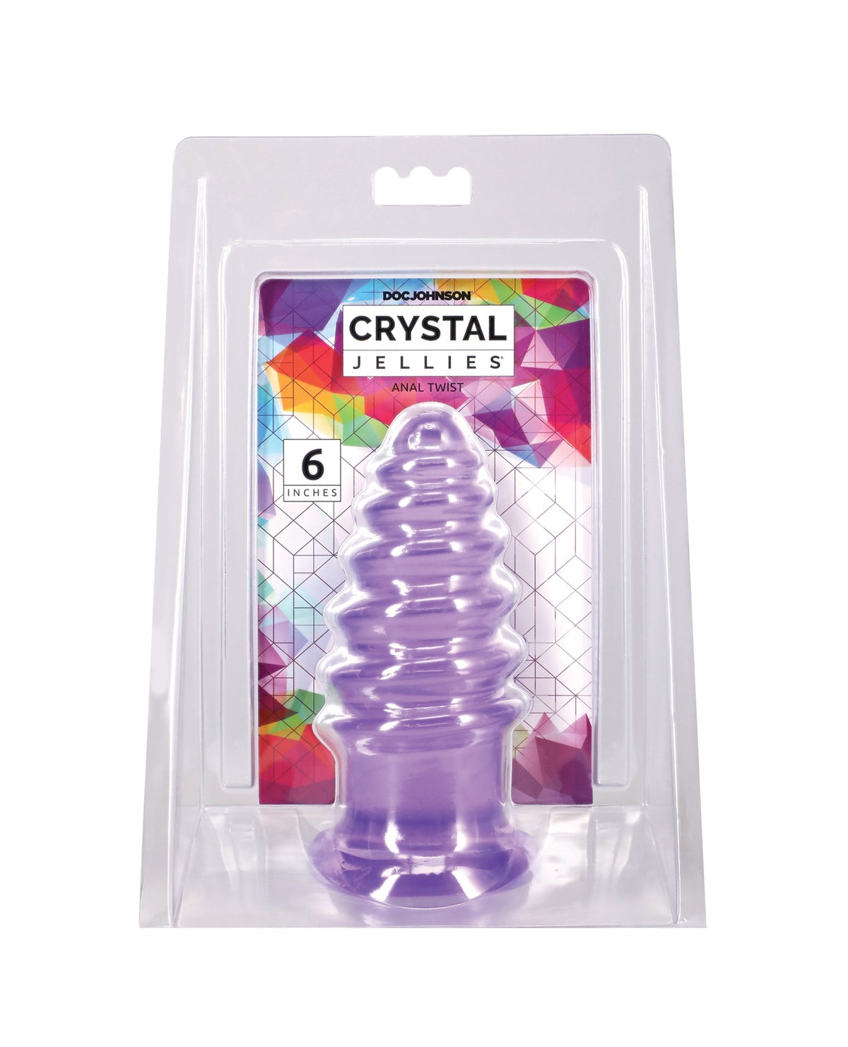 Doc Johnson Crystal Jellies de 6 Inch, plug anal roxo com textura torcida e base alargada