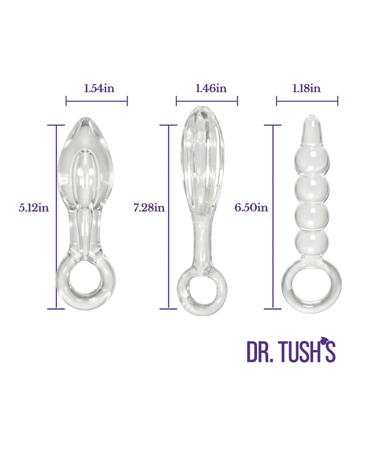 Dr. Tush Halo glazen anale plugset met gladde ribbels en kralen