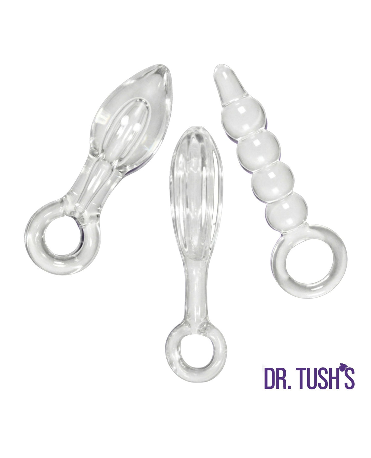Coffret de plugs anaux en verre Dr. Tush Halo avec rainures lisses et perles