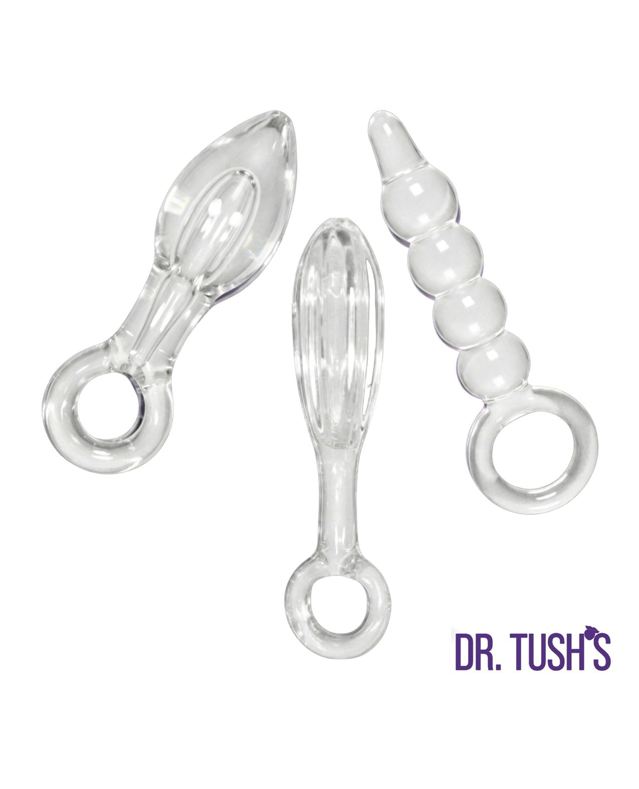 Dr. Tush Halo glazen anale plugset met gladde ribbels en kralen