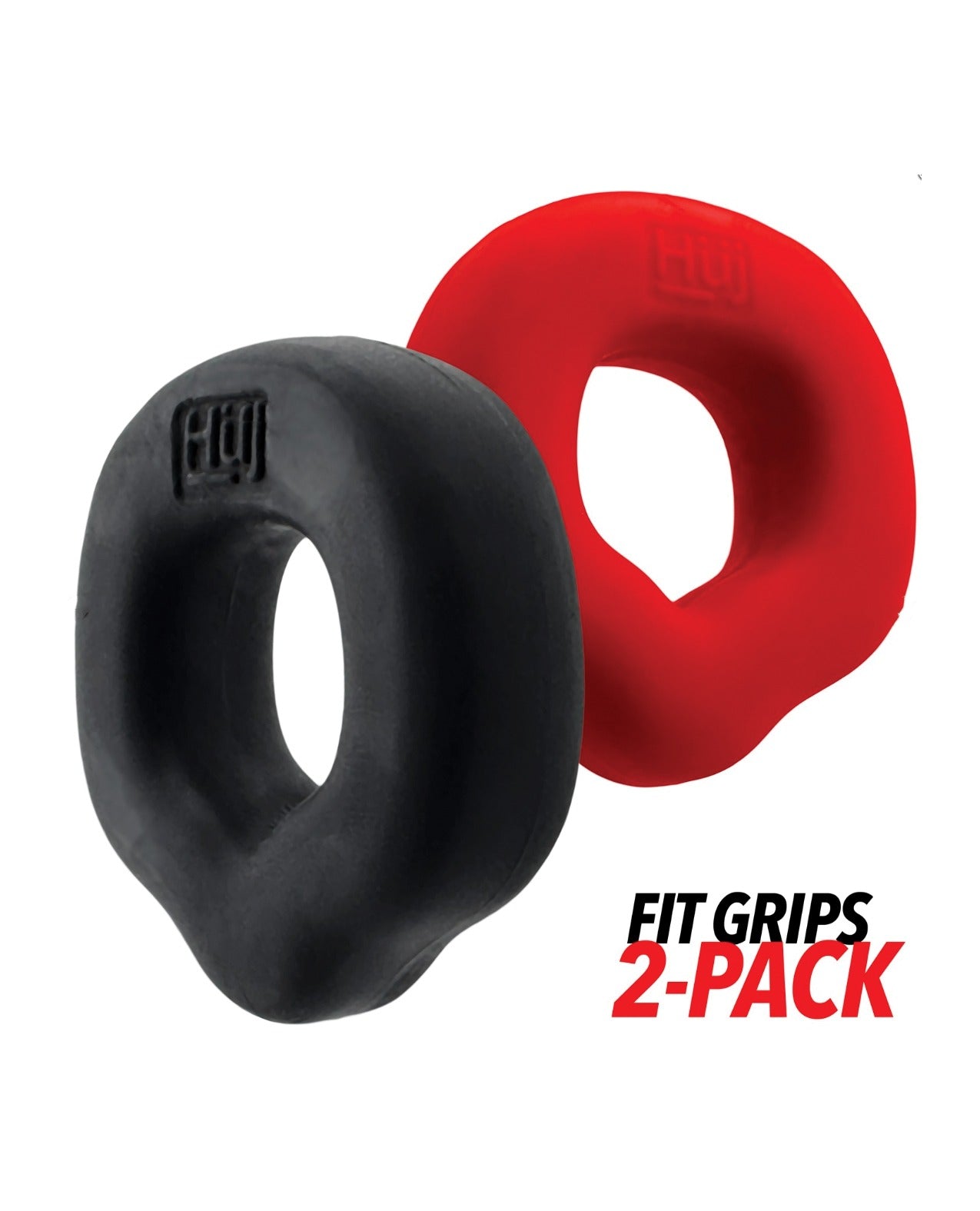 Hunky Junk Fit Grips Ergo Penisringe, 2er-Pack, weiches Silikon, schwarz-rot