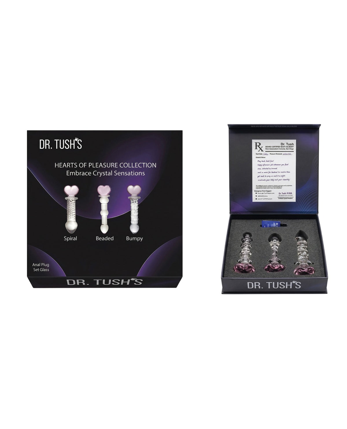 Coffret de plugs anaux en verre Dr Tush Hearts Of Pleasure, trois pièces