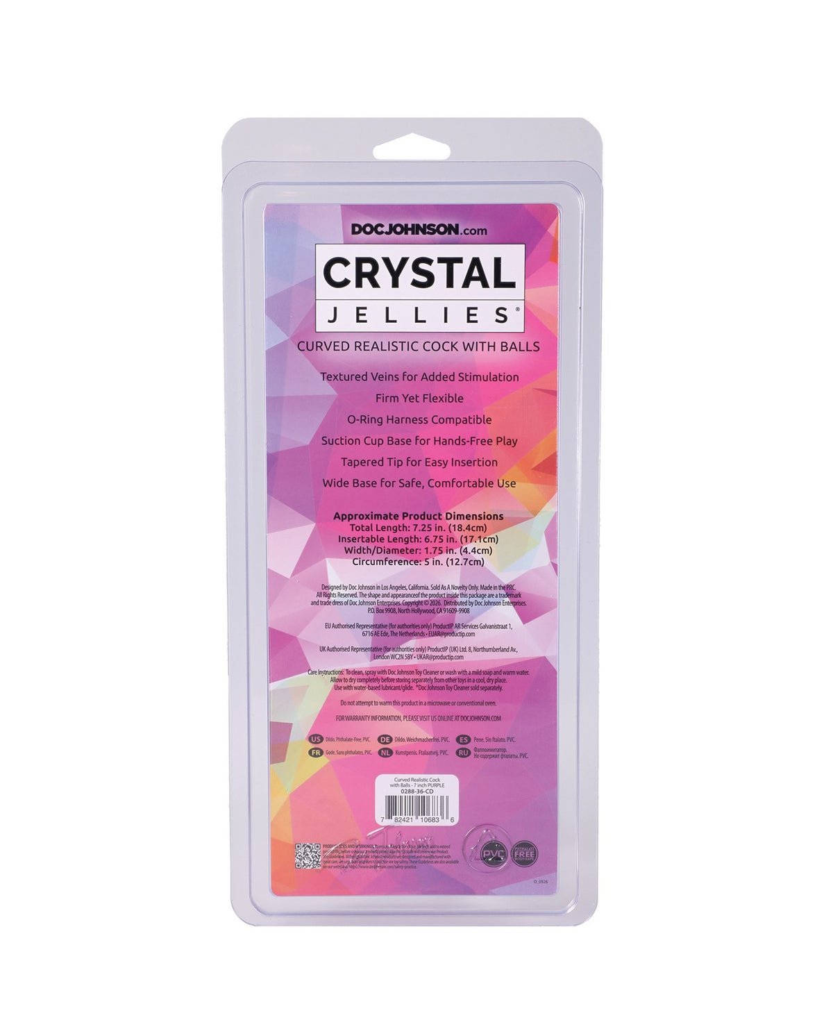 Doc Johnson Crystal Jellies Curved Realistic Dildo 7 Inch With Balls Purple