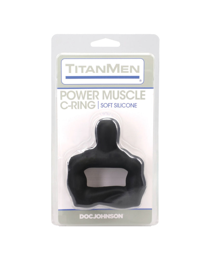 Cargue la imagen en el visor de la galería, Anillo para el pene de silicona TitanMen Muscle Power de 42 Mm con estimulador del perineo, negro
